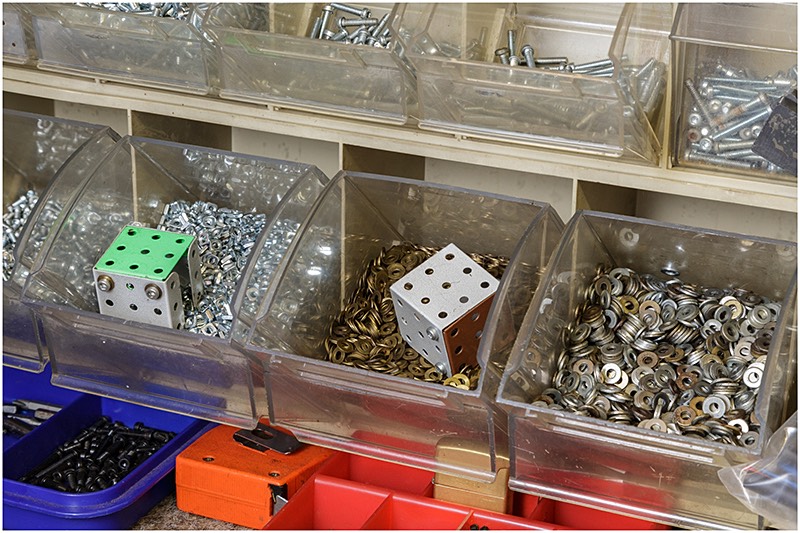 Plastic storage units for Meccano nuts bolts screws and washers