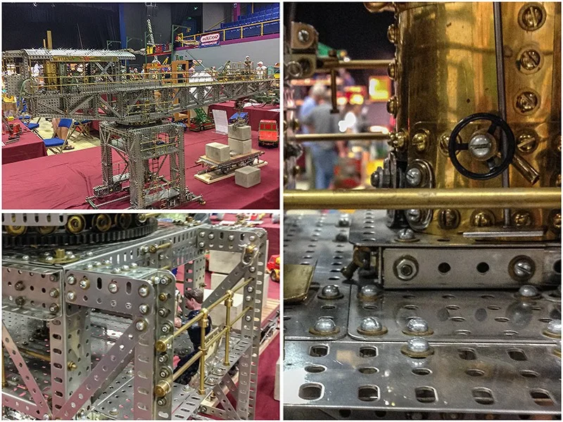 Example of a blind Meccano enthusiast's block setting crane model Example of a blind Meccano enthusiast's block setting crane model