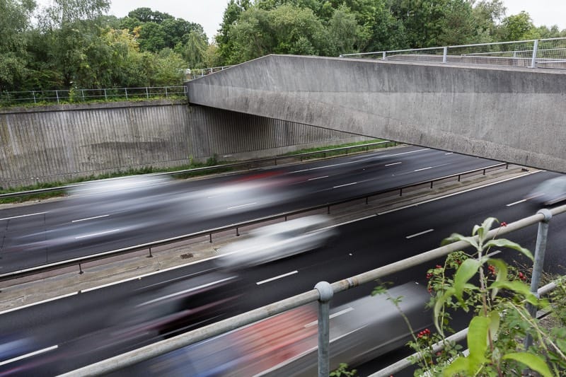 Bridge over the M27 motorway leading to the bursledon brickworks museum