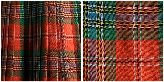 scottish bagpiper Clan MacLean kilt and close up of tarten pattern