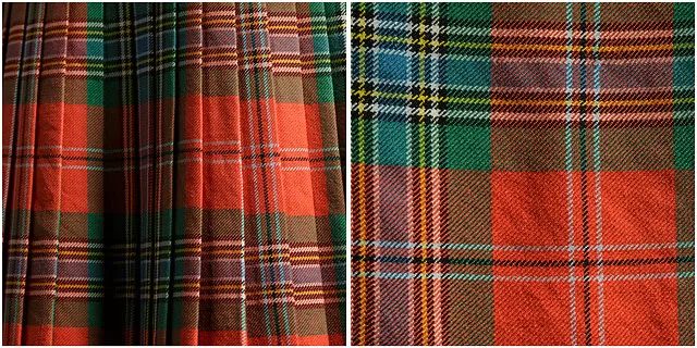 scottish bagpiper Clan MacLean kilt and close up of tarten pattern