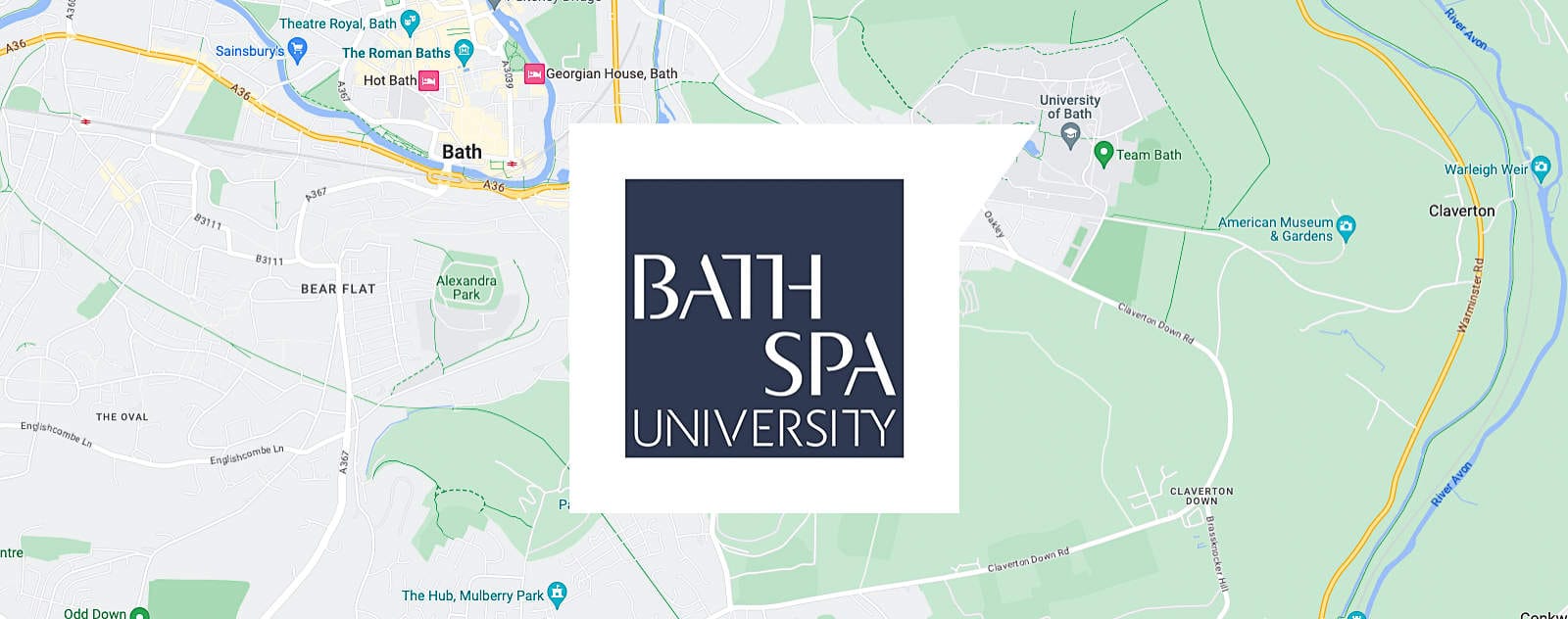 bath spar university logo on map of bath and surrounding area