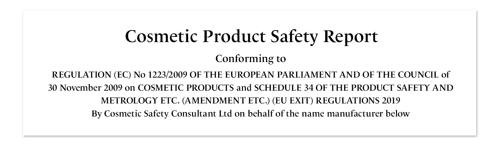 Header of cosmetic product safety report document