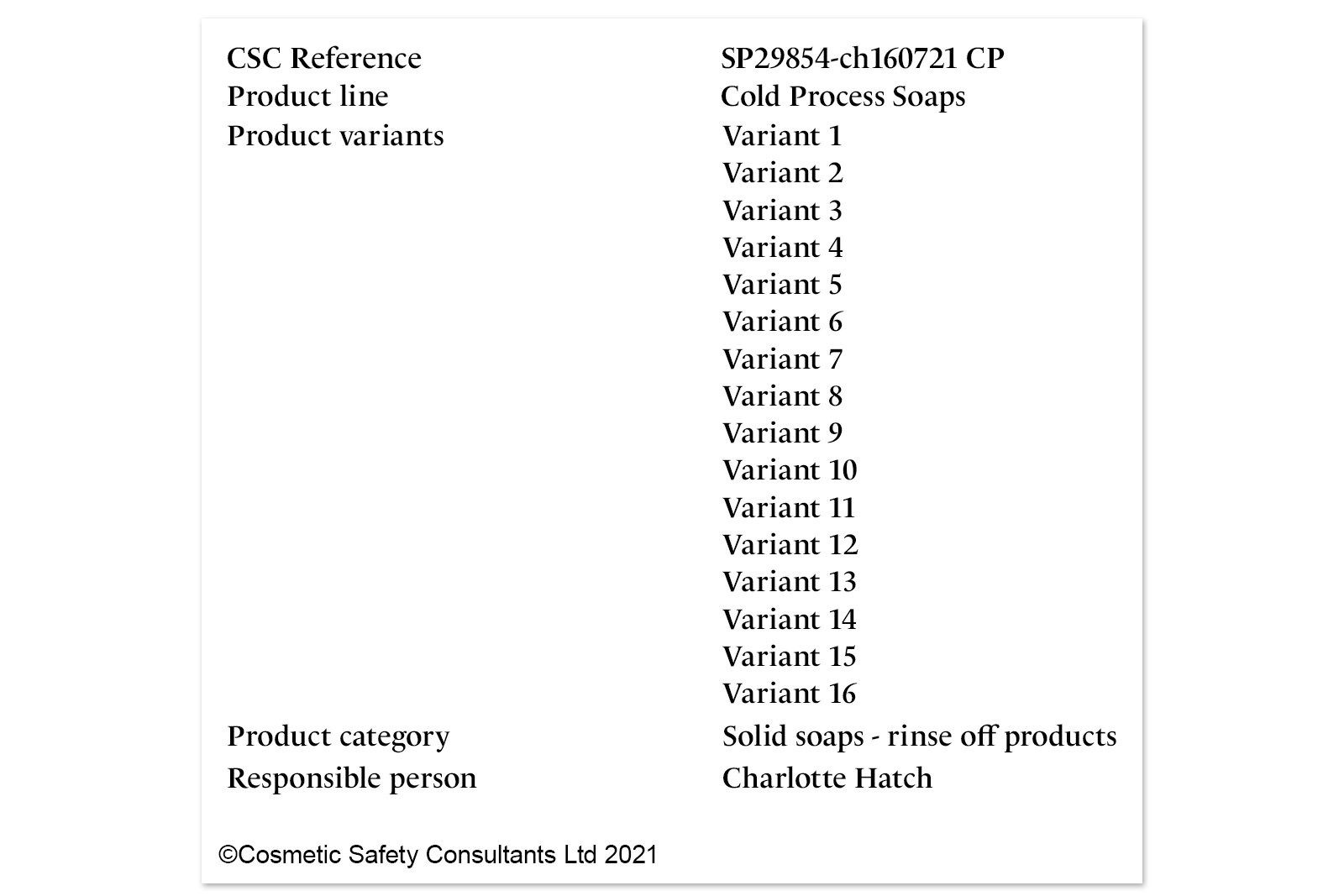 soap recipe variants approval in cosmetic product safety report document