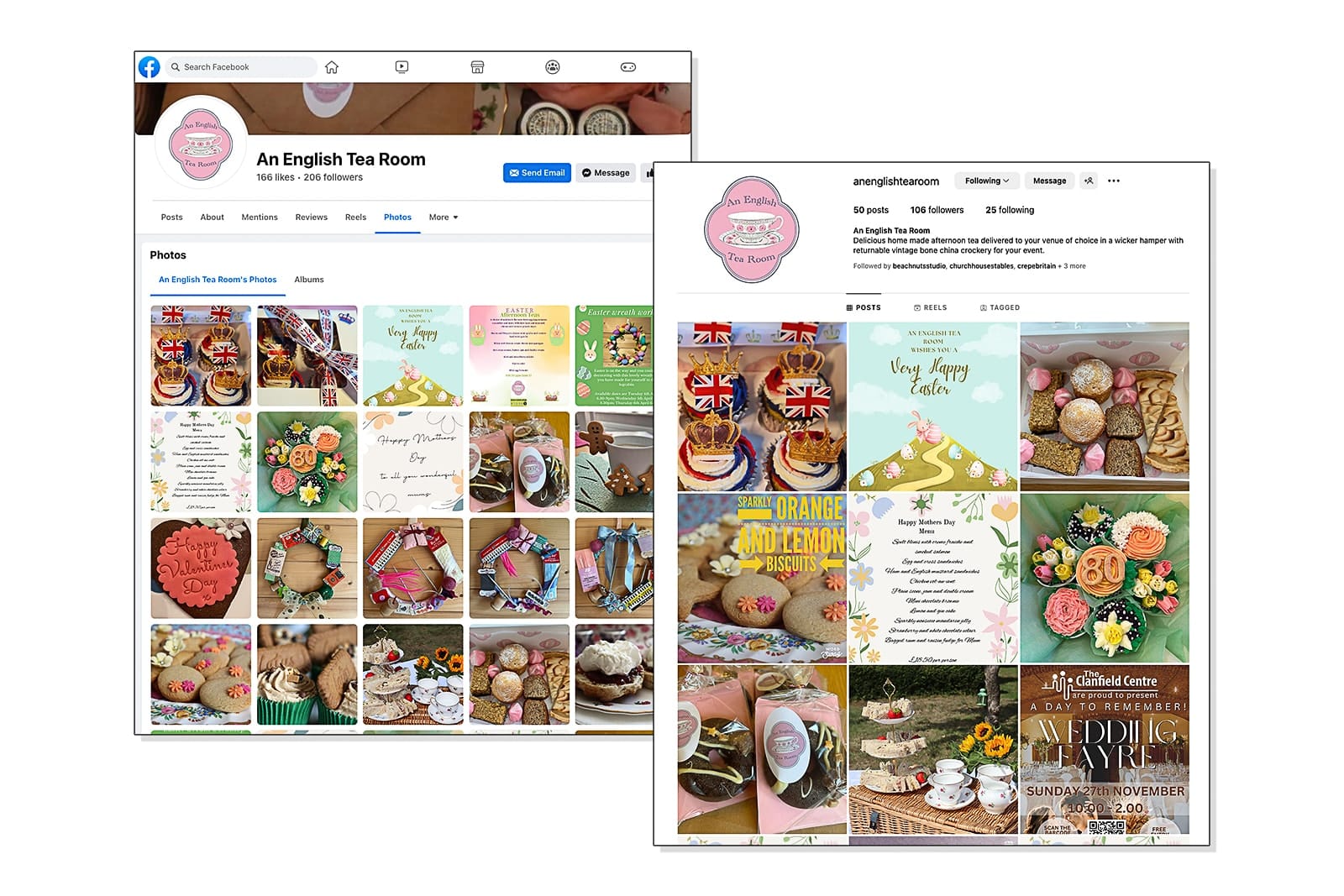 facebook and instagram pages for an english tea room