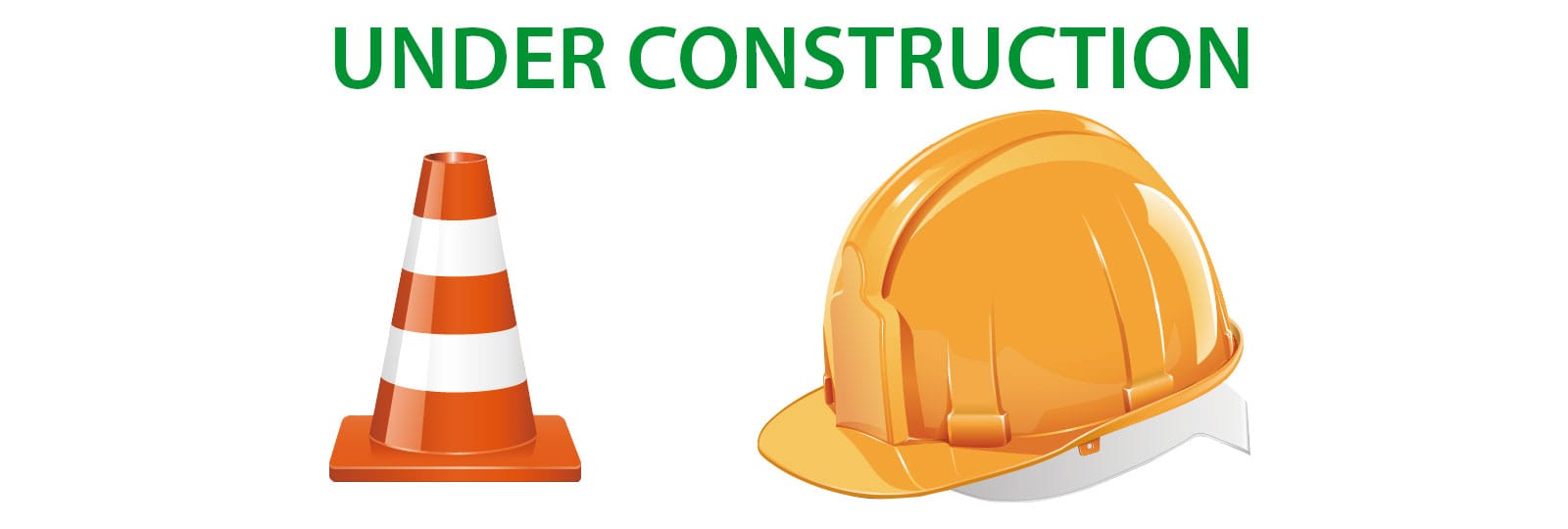 under construction traffic cone and yellow hard hat illustration