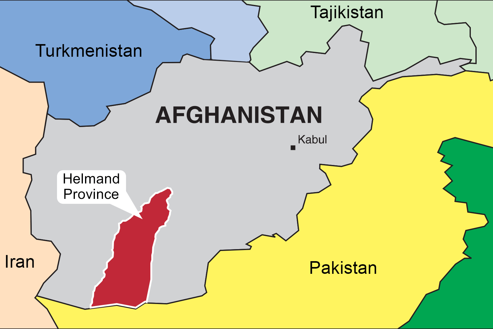 map of Afghanistan highlighting Helmand Province area