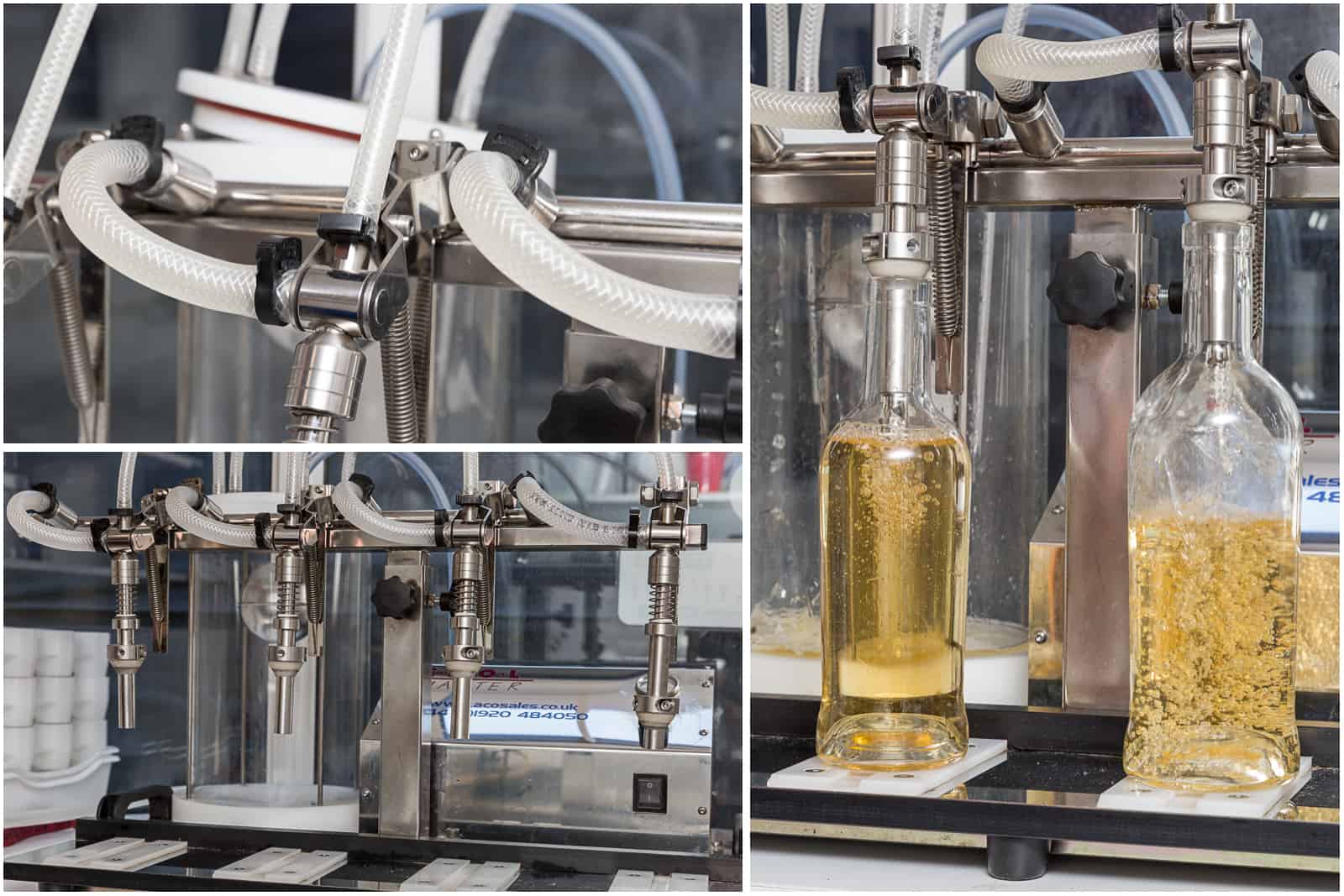 alcohol bottling machine filling gin bottles with liquid