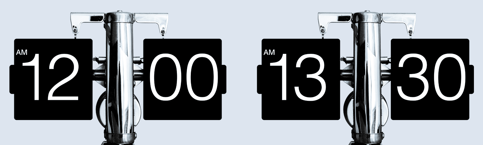 two digital clock faces showing times