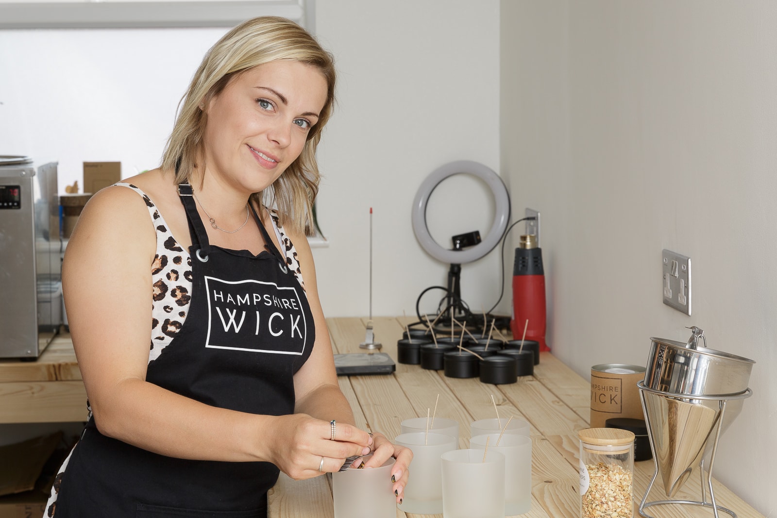 hampshire wick business owner in her workshop