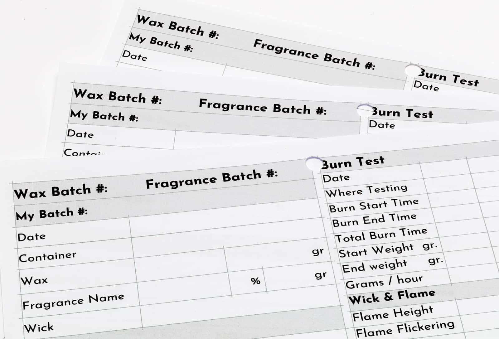 candle wax quality control testing sheets