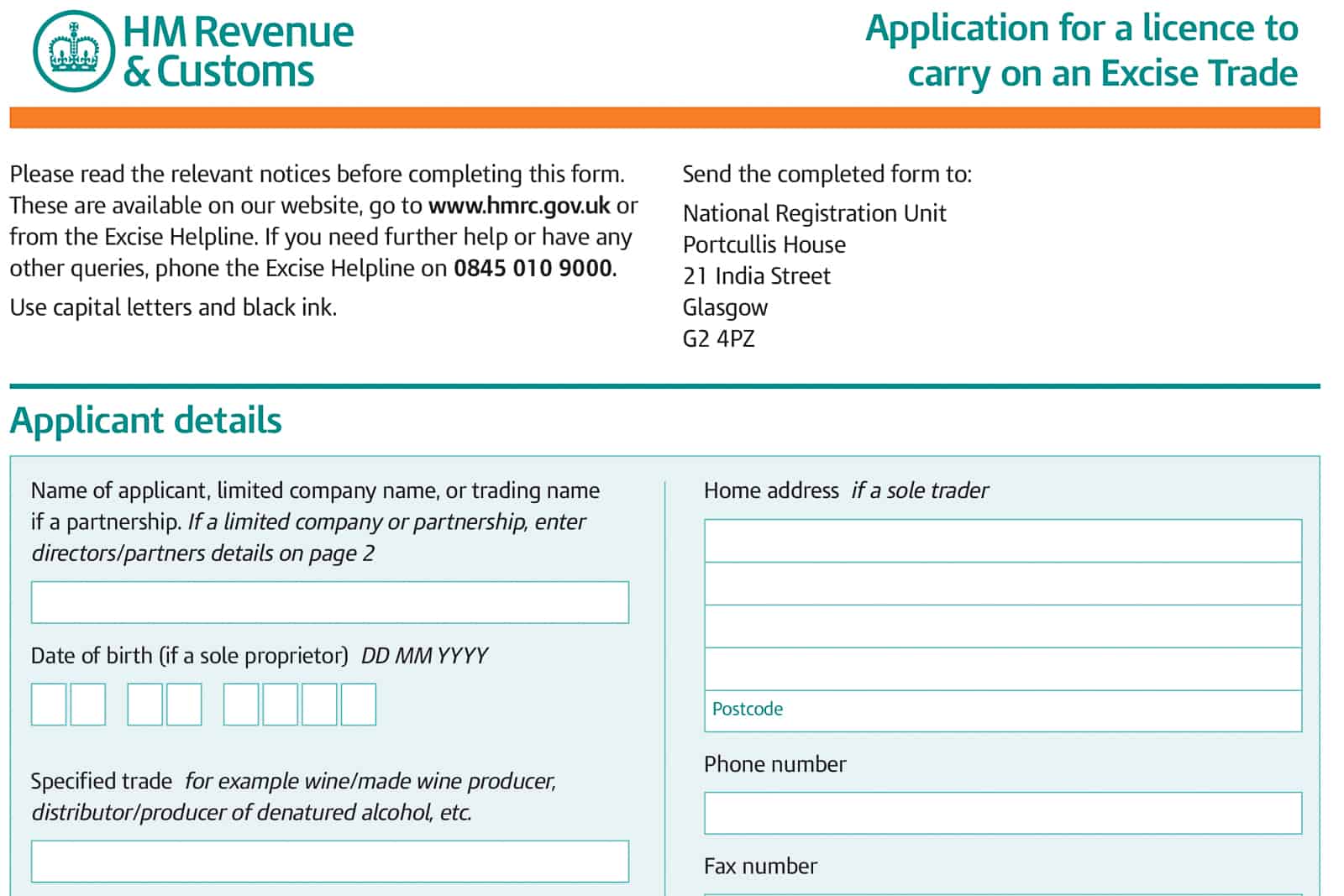 HMRC L5 form rectifiers licence application
