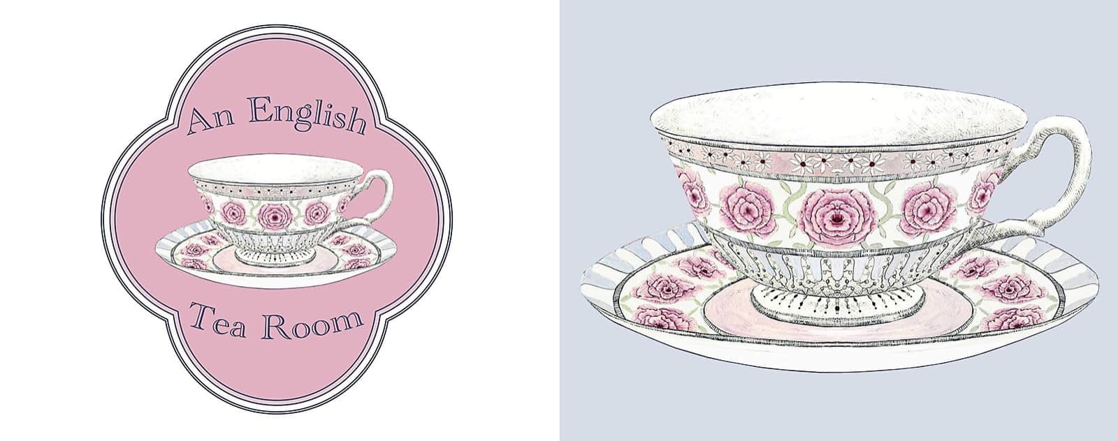 hand painted tea cup by rachel bone for an english tea room branding