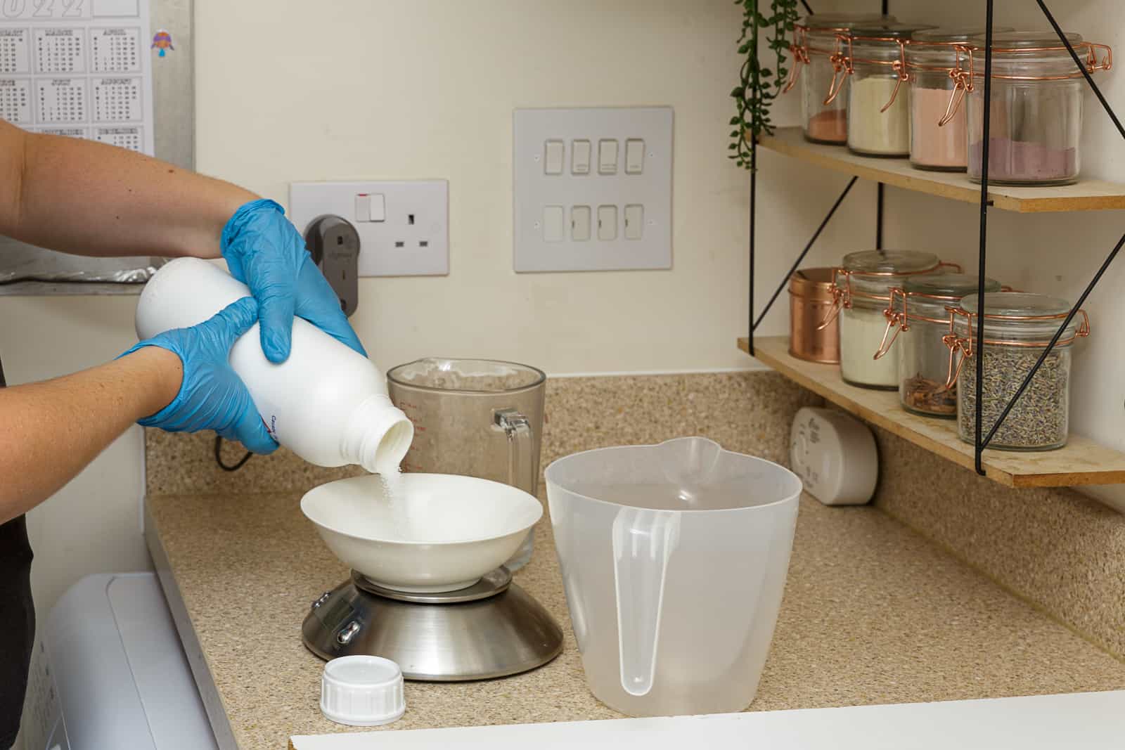 mixing sodium hydroxide lye for making soap