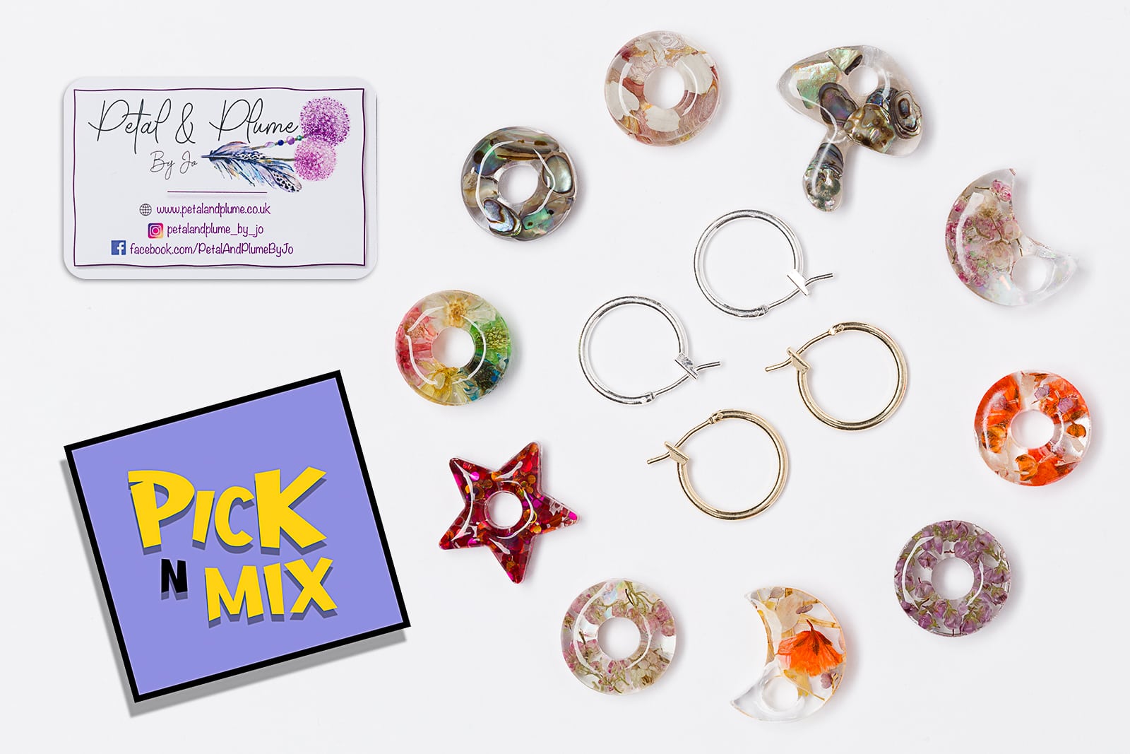 pick and mix option for petal and plume huggie earrings