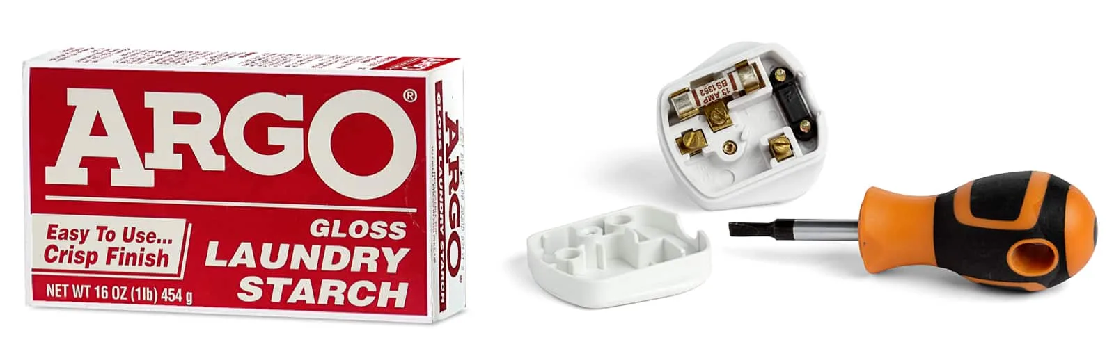 plug and starch_SLP box of laundry starch and electric plug with screwdriver