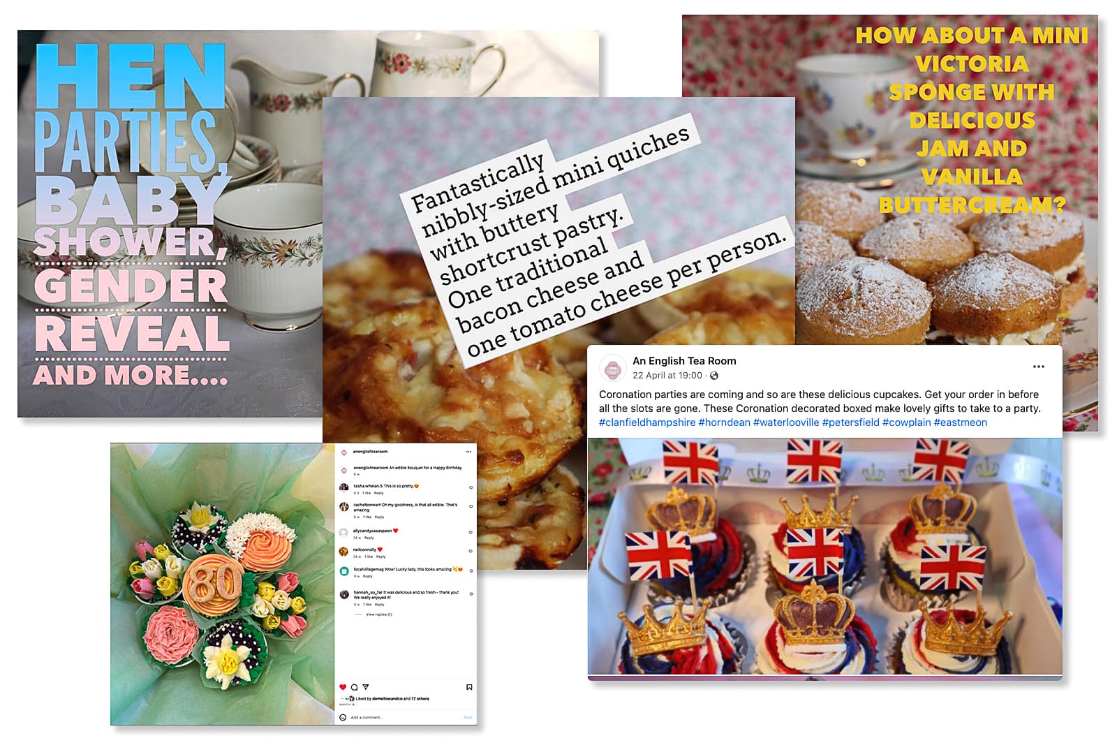 mixed posts on an english tea room social media pages