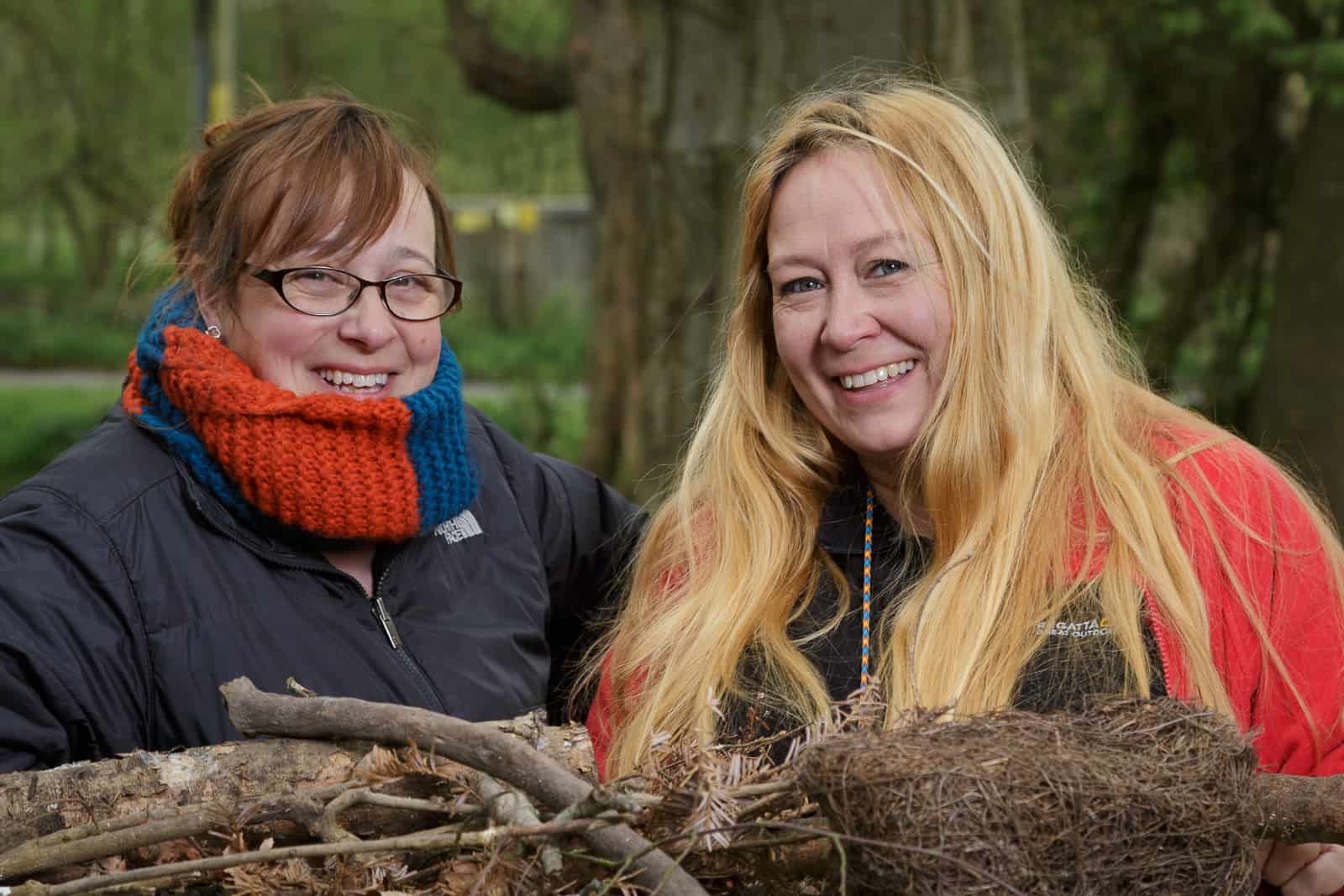 woodland wildings pack leader Karen with wild tea bar owner diane